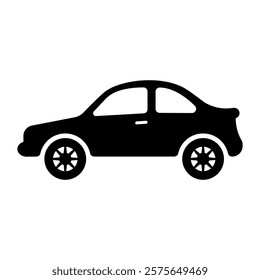 Simple black car icon. Side view two-door car isolated on a white background.