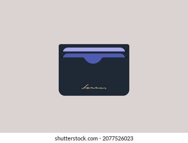 A simple black cardholder with plastic debit and credit cards inside