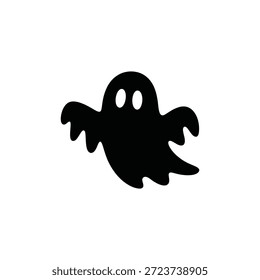 Einfache schwarze Cartoon Geist mit Augen auf weißem Hintergrund Halloween-Charakter