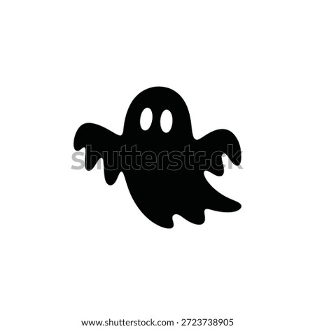 Simple black cartoon ghost with eyes on white background halloween character