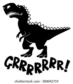 A simple black cartoon Tyrannosaurus Rex dinosaur saying Grrrr!