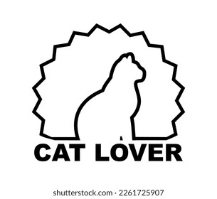 Simple black CAT LOVER text and silhouette vector, for free design.