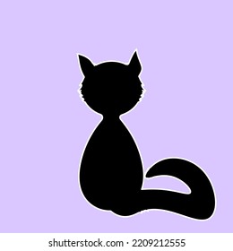 Silueta simple de gato negro, logotipo, impresión, pegatina decorativa. Ilustración vectorial aislada sobre fondo gris.