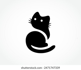 simple black cat silhouette look back logo design template illustration inspiration 