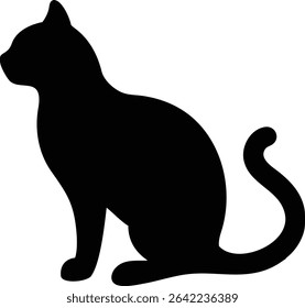 Simple black cat silhouette with a smooth outline, sitting calmly. Perfect for graphic design, animal themes, veterinary branding, or elegant pet icons