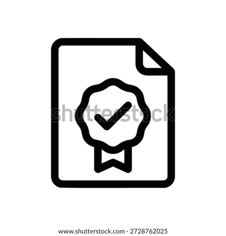 Simple black certificate icon with checkmark and ribbon symbol