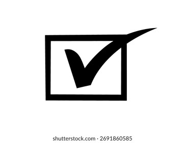 Una simple marca de verificación negra en una caja sobre un fondo blanco