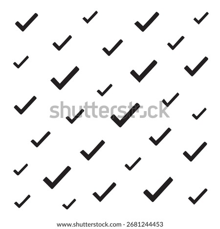 Simple black check mark icons arranged in a minimalist pattern on a pure white background Perfect for modern design projects presentations and creative branding