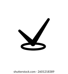 A simple black check mark stands out against a clean white backdrop for marking selections Use for presentations and website interface projects.