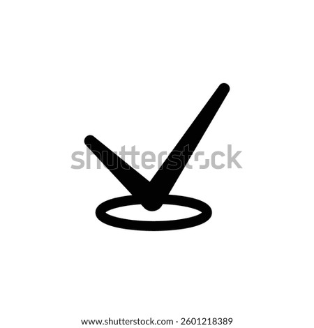 A simple black check mark stands out against a clean white backdrop for marking selections Use for presentations and website interface projects.