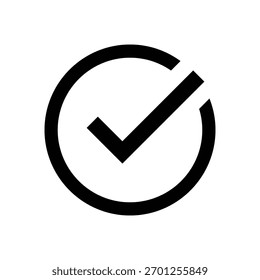 Simple black check mark symbol inside a rounded circular frame. Represents completion, correctness, approval, or success.