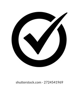 Símbolo de marca de verificación negro simple sobre un fondo blanco que indica Aprobación o confirmación