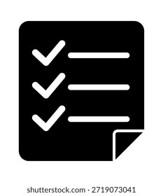 Um ícone simples de lista de verificação preta com três marcas de seleção representando a conclusão da tarefa.