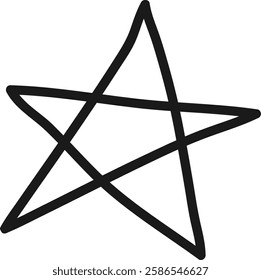 Simple black childish drawing of a five pointed star representing rating, evaluation, quality and customer satisfaction on a white background
