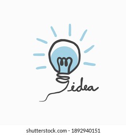 líneas simples de dibujo de la mano negras de la mano azul lámpara de luz sobre blanco para diseño de ideas, fondo, textura, papel de pared, banner, etiqueta, etc. vectores.