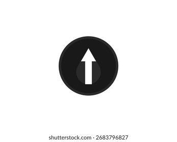 A simple black circle contains a white upward pointing arrow on a plain white background.