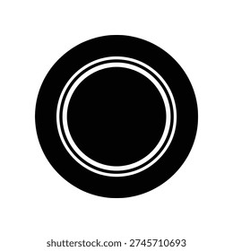 A simple black circle with a double white border on a plain white background, ideal for graphic design and digital use.