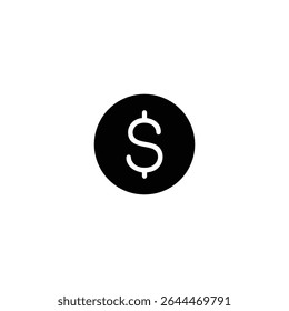 Icono de círculo negro simple con un signo de dólar blanco.  Perfecto para App de finanzas o Sitios web.