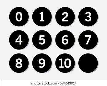 Simple black circle with numbers 0 to 10 inside. Vector illustration on gray background