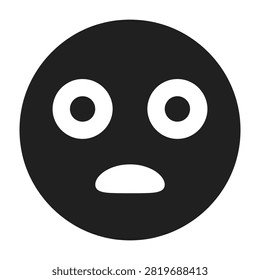 A simple black circle with a sad face emoticon featuring wide eyes and a downturned mouth