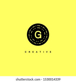 simple black circle vintage retro G logo letter isolated on yellow background design concept