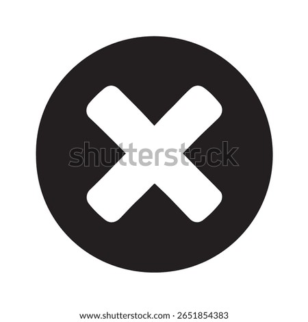 Simple black circle with a white cross symbol inside representing a close or cancel button
