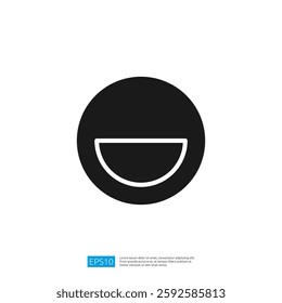 A simple black circle with a white smile-like shape inside, representing happiness or positivity.