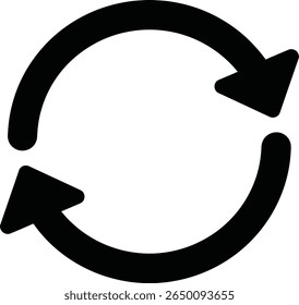 A simple black circular arrow icon represents refresh or repeat isolated on white background.