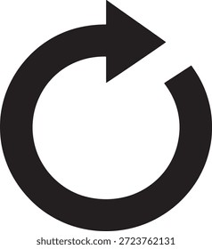 Ícone de seta circular preto simples simbolizando a atualização da rotação e o ciclo em um fundo branco limpo, ilustrando uma representação gráfica direta.