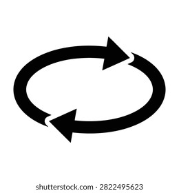 Simple black circular arrows symbol on white background. Represents concepts of recycling, rotation, refresh, update, synchronization, and continuous movement.