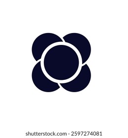 A simple black circular symbol featuring four connected petals, creating a modern and elegant design.