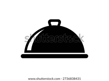 A simple black cloche serving dish icon on a white background, representing fine dining and hospitality