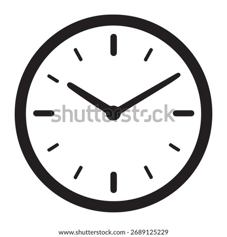 Simple black clock face showing time with minimalist design and clear markings for each hour and minute.
