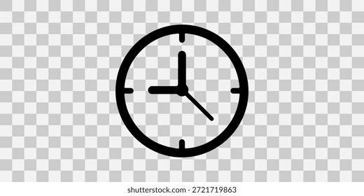 Simple black clock icon on transparent background