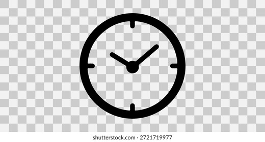 Simple black clock icon on transparent background