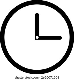 Simple black clock icon showing the time. Clean vector illustration perfect for representing deadlines, schedules and time-related concepts in a modern and minimalist design.