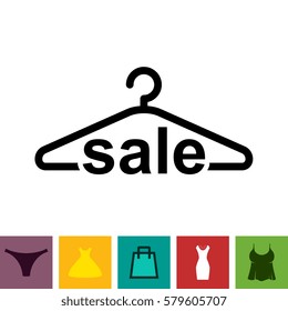 Simple Black Clothes Hanger Icon for Fashion or Sale Design Isolated