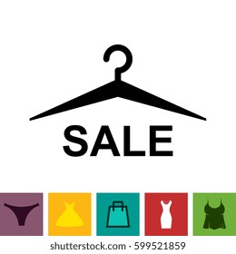 Simple Black Clothes Hanger Icon for Fashion or Sale Design Isolated