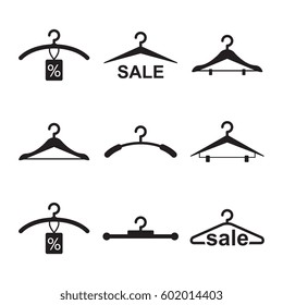 Simple Black Clothes Hanger Icon for Fashion or Sale Design Isolated
