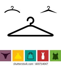 Simple Black Clothes Hanger Icon for Fashion or Sale Design Isolated