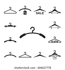 Simple Black Clothes Hanger Icon for Fashion or Sale Design Isolated