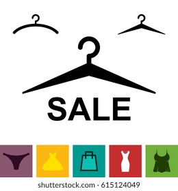 Simple Black Clothes Hanger Icon for Fashion or Sale Design Isolated