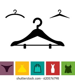 Simple Black Clothes Hanger Icon for Fashion or Sale Design Isolated