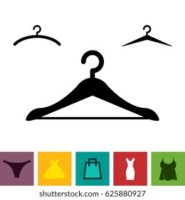 Simple Black Clothes Hanger Icon for Fashion or Sale Design Isolated