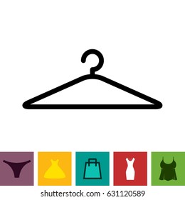 Simple Black Clothes Hanger Icon for Fashion or Sale Design Isolated