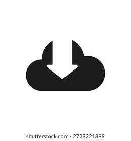 A simple black cloud icon with a downward arrow, symbolizing file download from cloud storage.