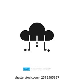 A simple black cloud icon with rain falling, representing weather or precipitation.