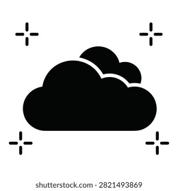Simple black cloud icon surrounded by plus signs on white background, symbolizing growth