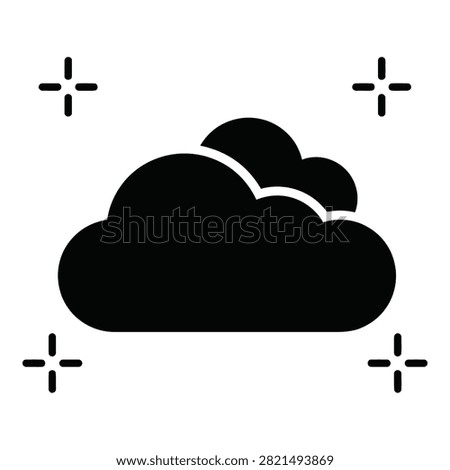Simple black cloud icon surrounded by plus signs on white background, symbolizing growth