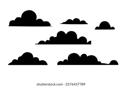 Simple Black Cloud Silhouettes Against a White Background